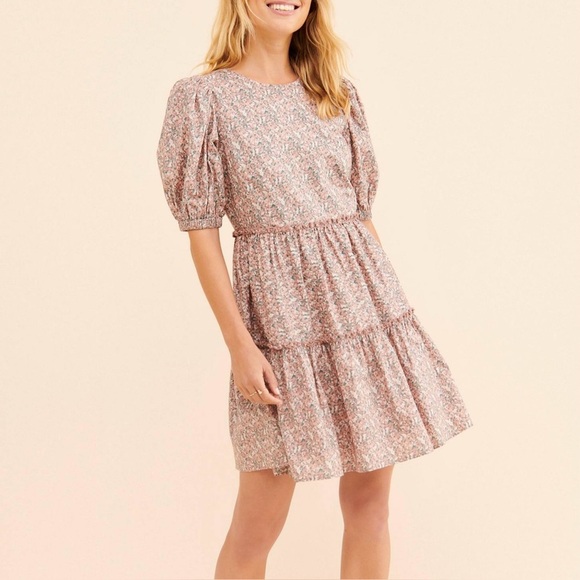 English Factory Dresses & Skirts - English Factory Anthropologie Small Ditsy Floral Puff Sleeve Mini Dress Pink